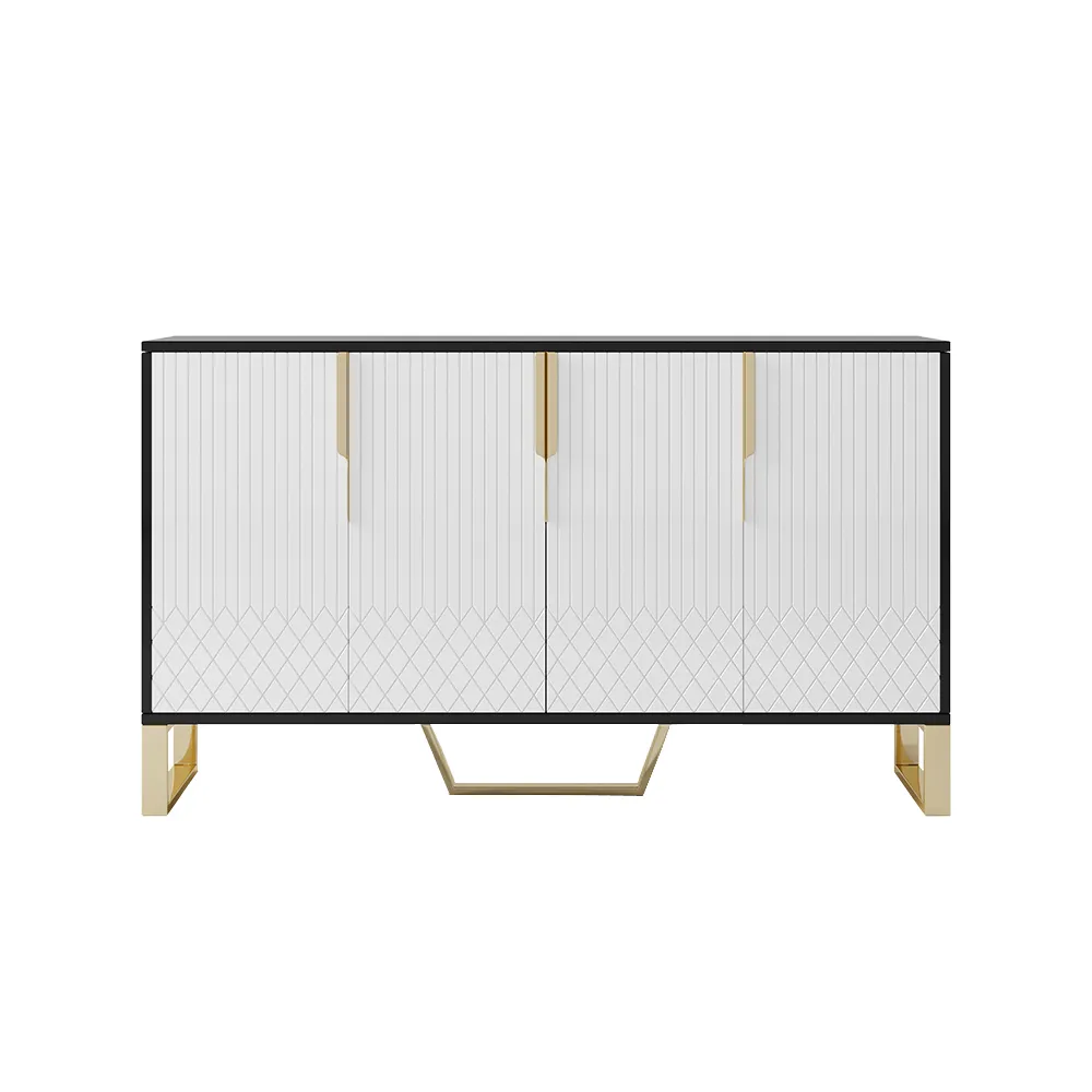 Aro Modern White and Black 60" Wide Wood Sideboard Buffet 4 Doors for Kitchen Storage