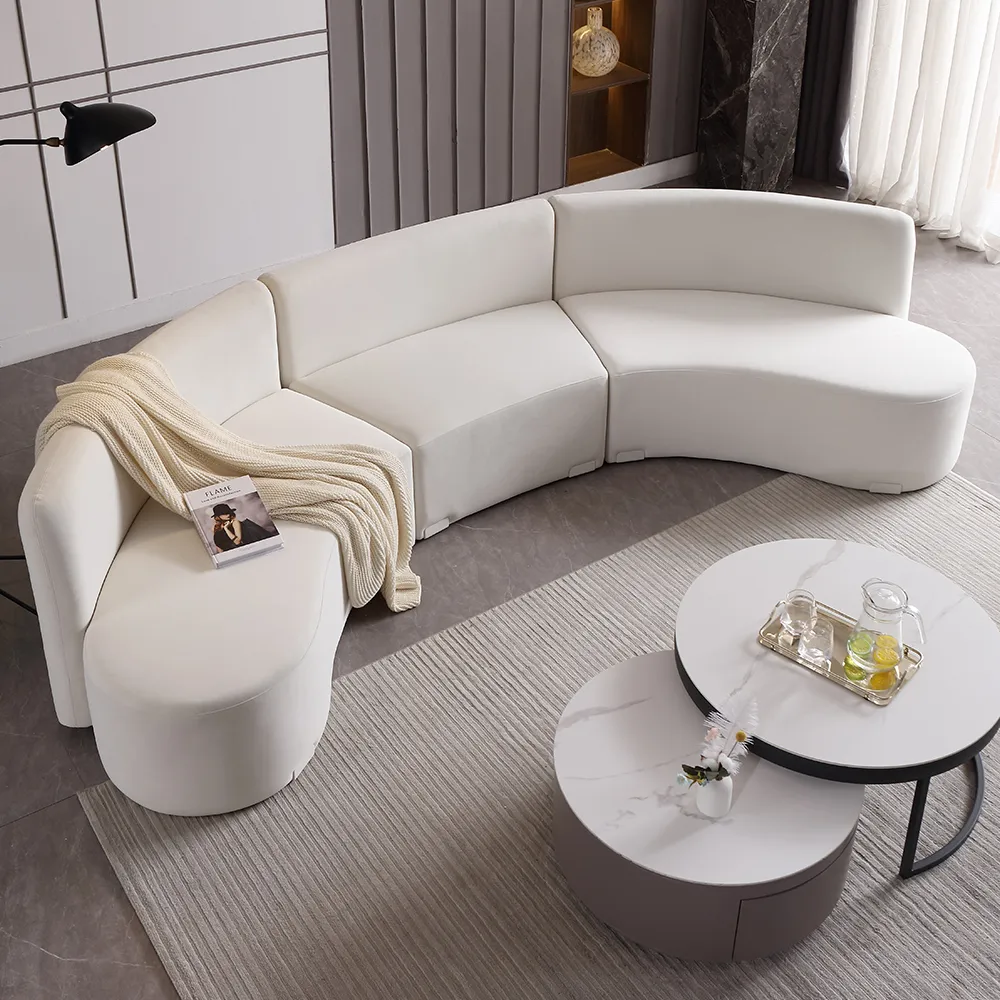 Lastig alcohol Accumulatie 120" Modern White Curved Sectional Floor Sofa Velvet Upholstery for Living  Room-Homary