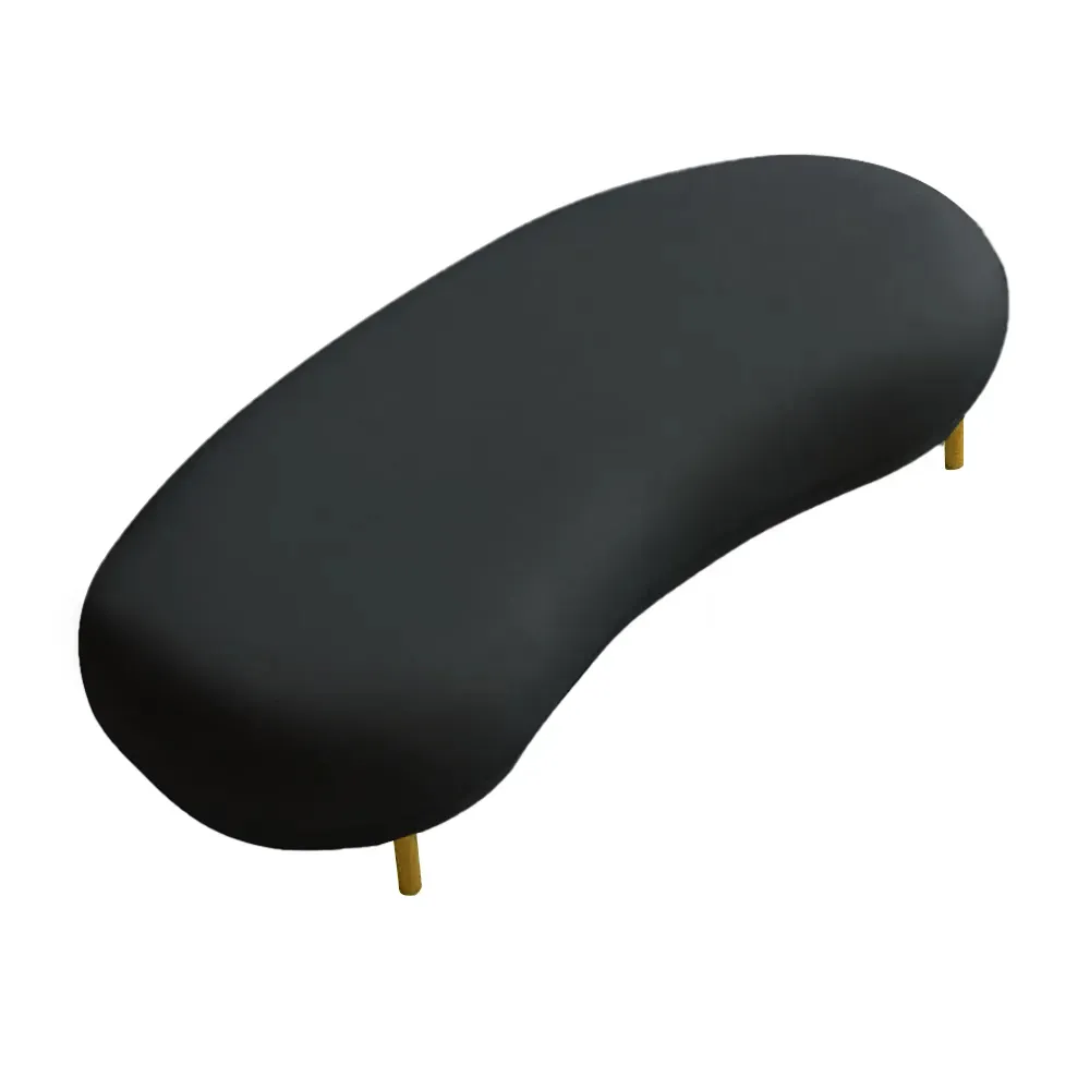 Modern Black Velvet Bench Upholstered Curved Bench for End of Bed with Metal Legs