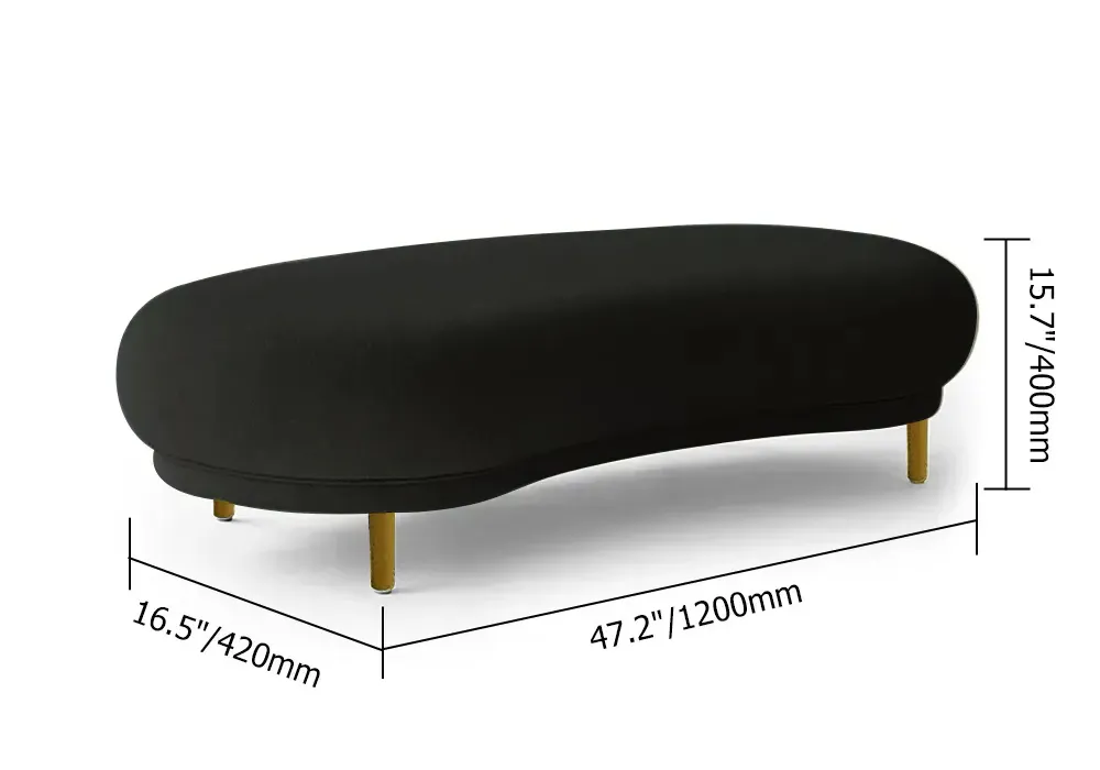Modern Black Velvet Bench Upholstered Curved Bench for End of Bed with Metal Legs
