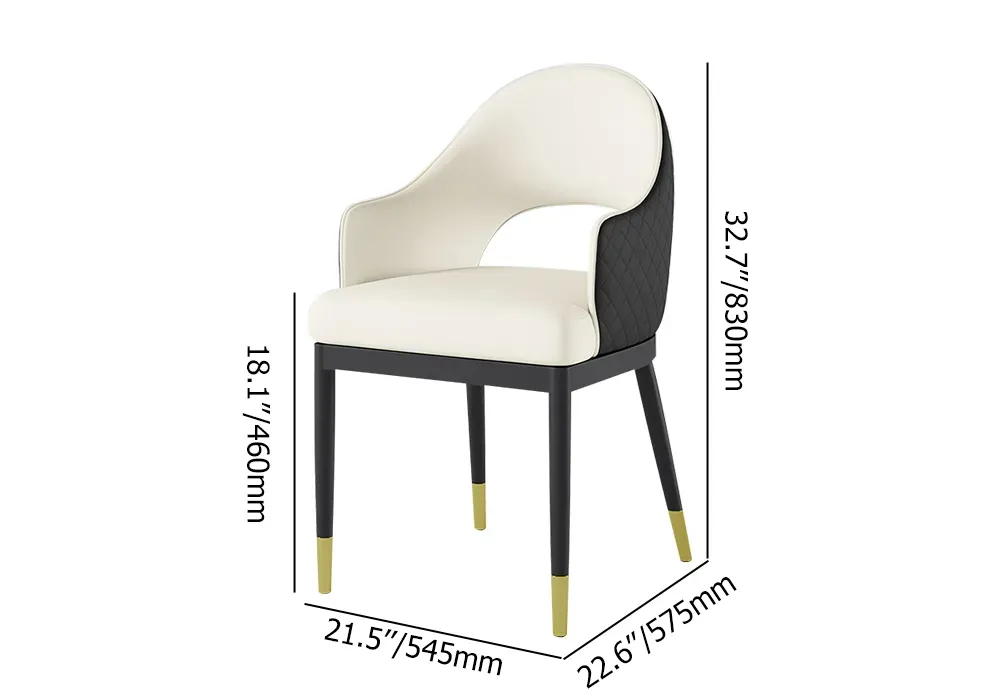 Modern Hollow Back Dining Chair (Set of 2) in Beige PU Leather with Arms