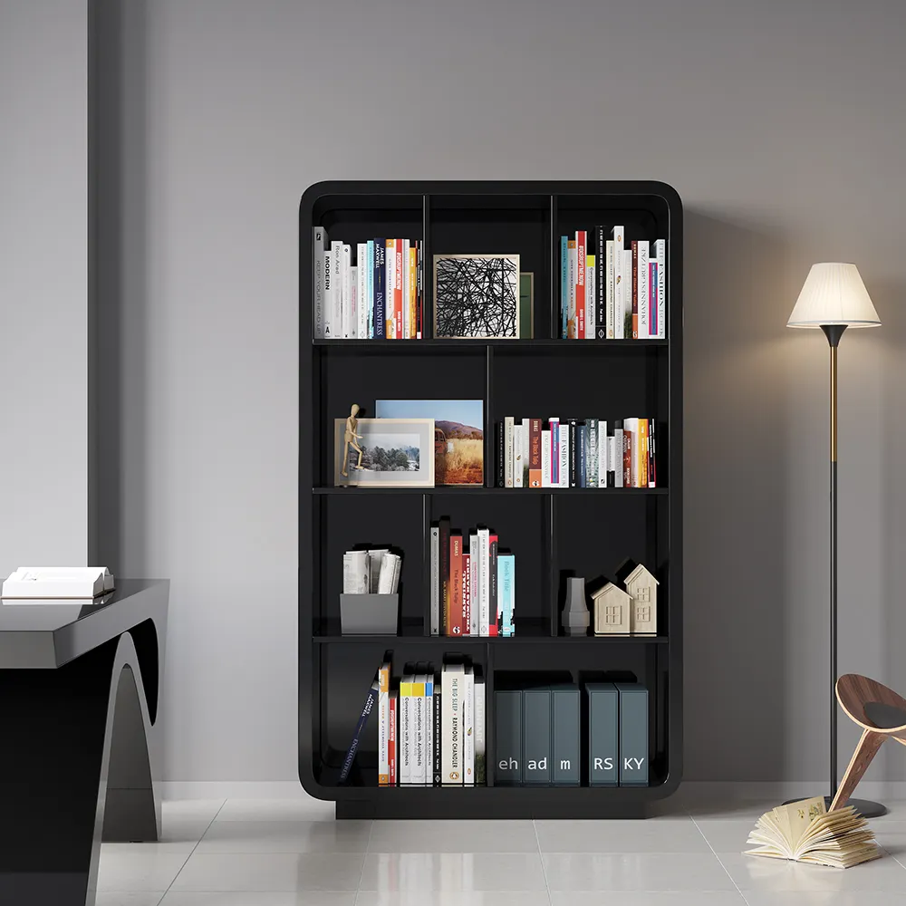 Chicent 78.7" Modern Black Bookshelf 4-Tier Standard Bookcase with Rich Storage