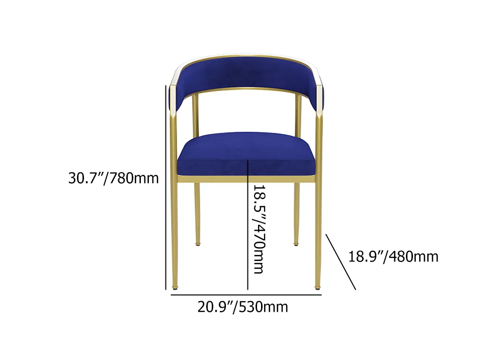Modern Curved Back Dining Chair Blue Velvet Upholstered with Gold Metal Leg