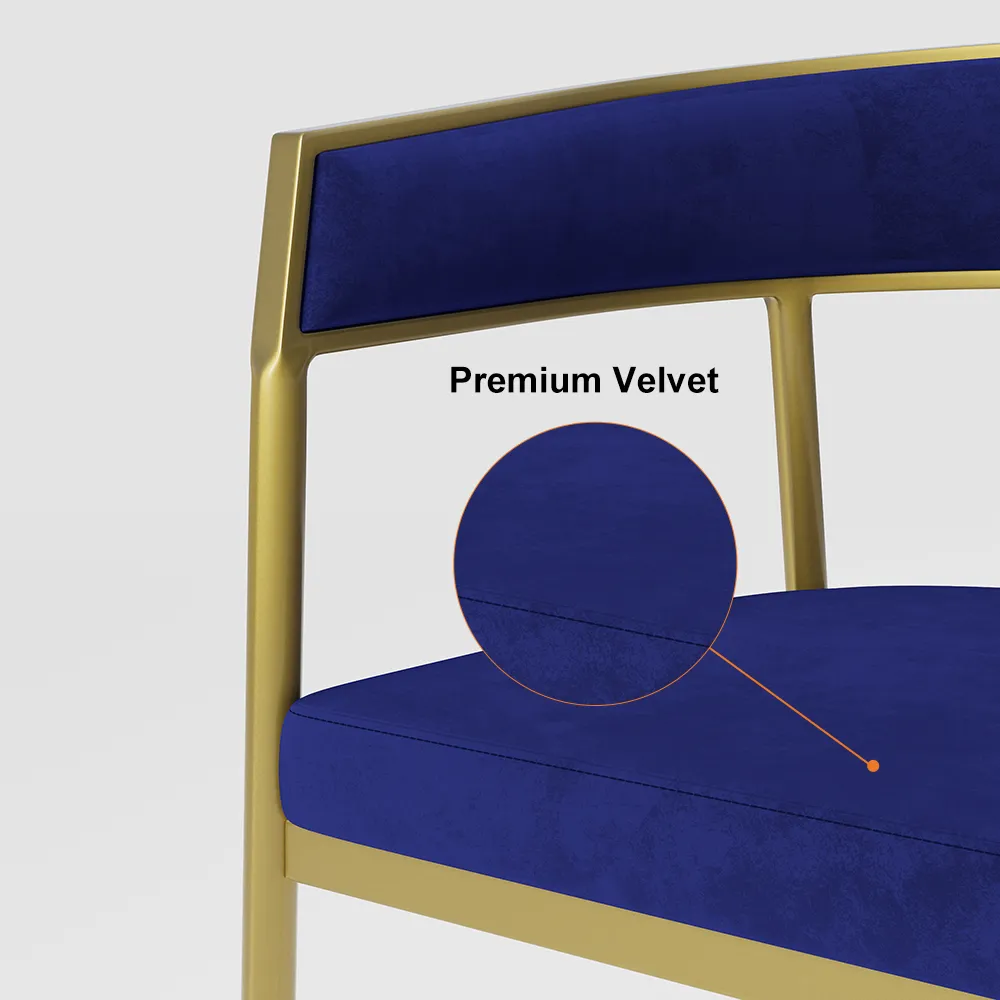 Modern Curved Back Dining Chair Blue Velvet Upholstered with Gold Metal Leg