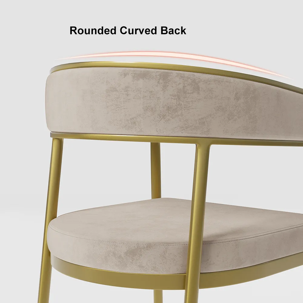 Modern Velvet Upholstered Dining Chair with Gold Metal Leg in Beige