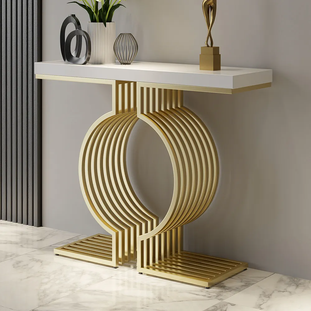 forgive classmate local 1000mm Modern Narrow Console Table with Geometric Metal Base White Hallway  Table-Homary
