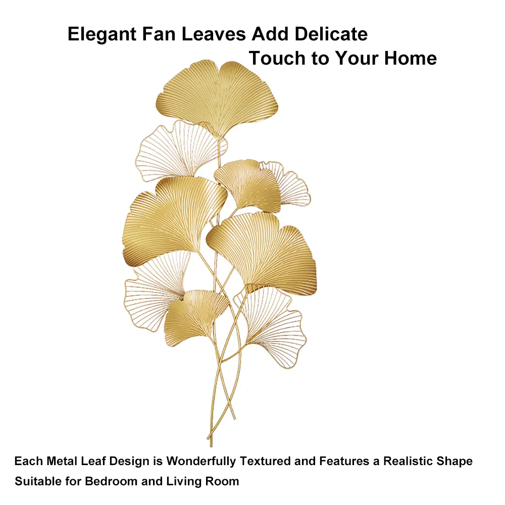 Modern Metal Ginkgo Leaves Wall Decor Home Hanging Art in Gold