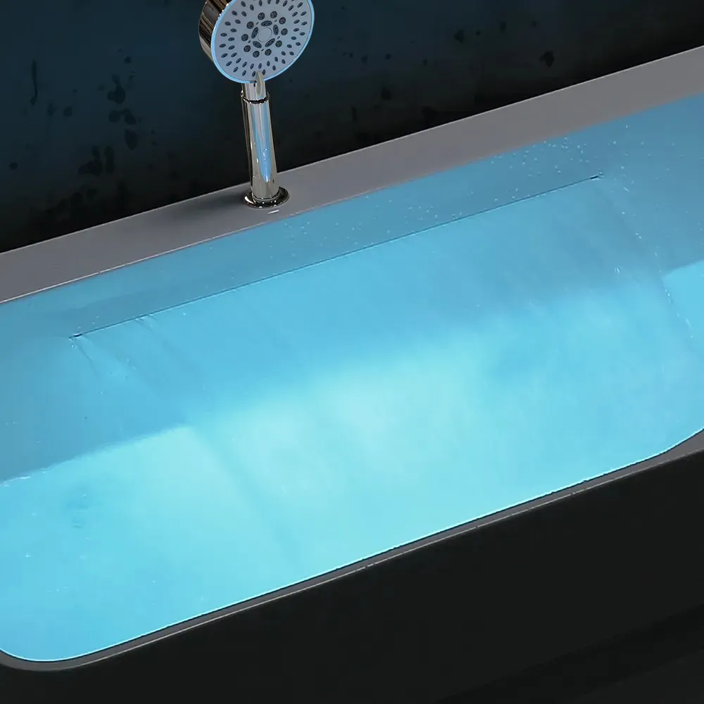 67" Modern Acrylic Rectangular Whirlpool Water Massage Bathtub Chromatherapy LED