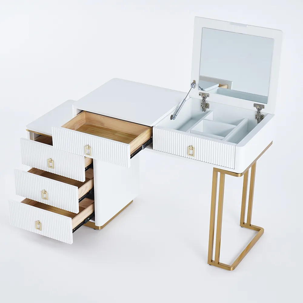 Modern Makeup Vanity Expandable Dressing Table with Cabinet Mirror Included