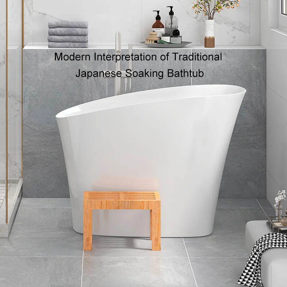 47" Modern Oblique Deep Freestanding Matte White Stone Resin Japanese Soaking Bathtub