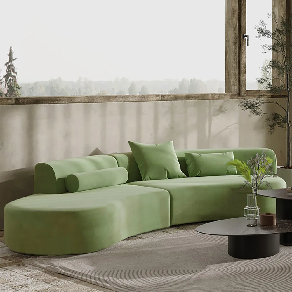 Green Curved Velvet Sectional Sofa Couch