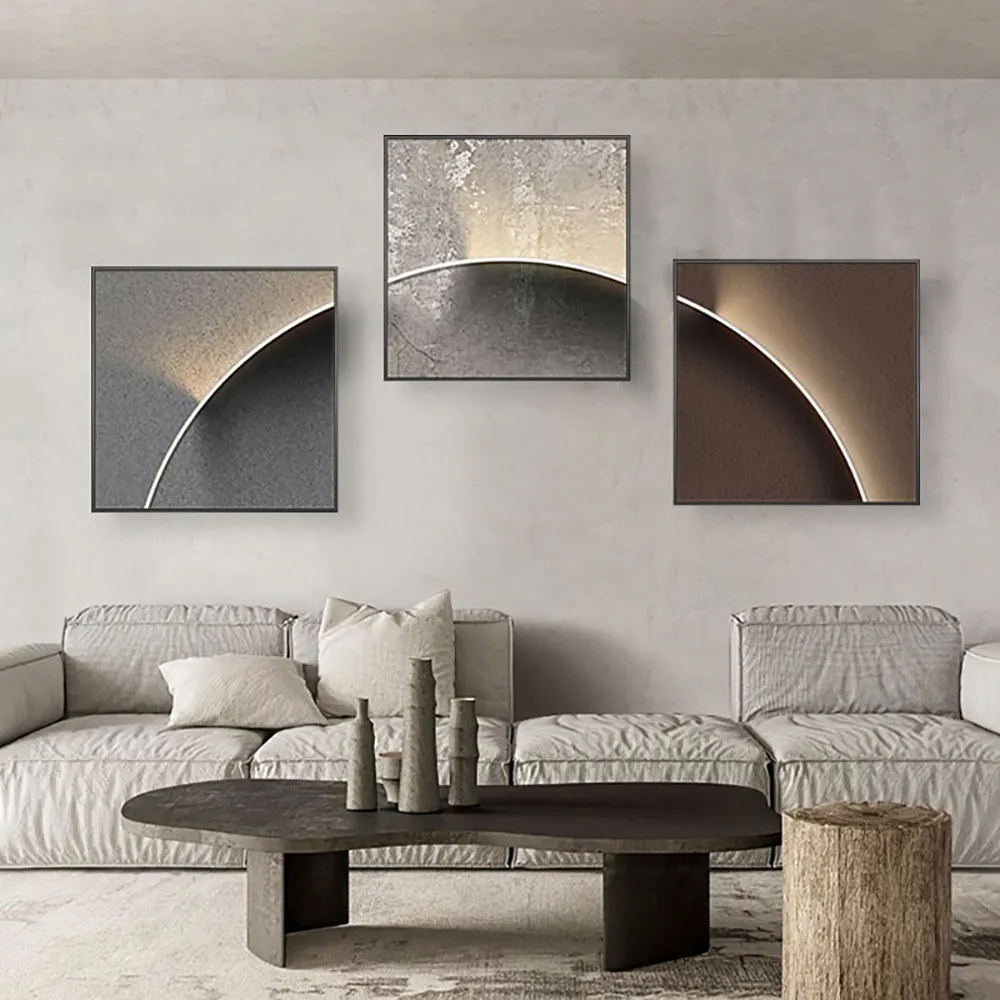 3 Pieces Modern Abstract Wall Decor Set Square Canvas Painting with Frame Living Room
