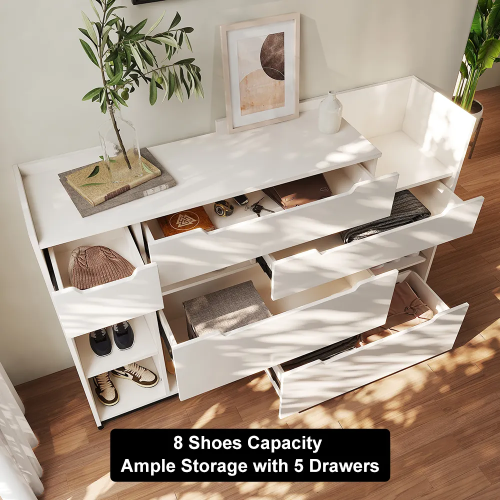 Nordic White Shoe Storage Cabinet with 7 Shelves 5 Drawers Hallway Shoe Storage