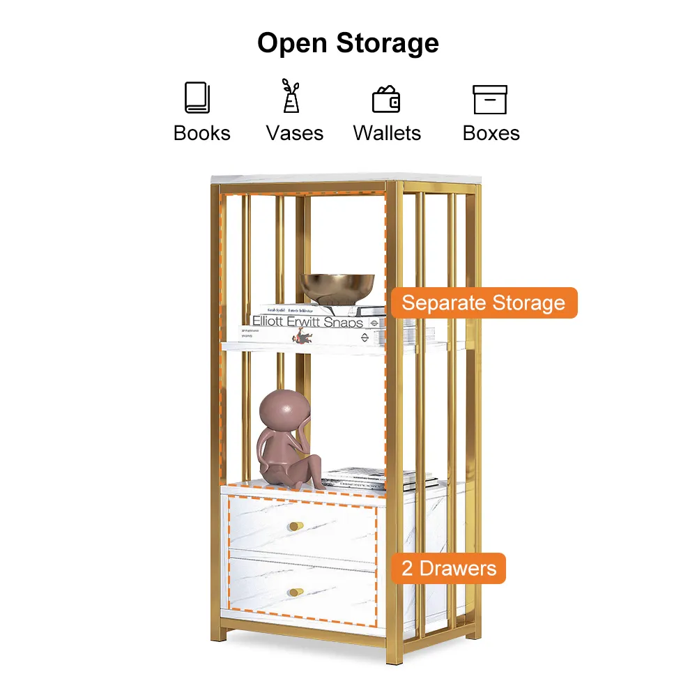 Modern White Storage Display Cabinet with Shelves & Drawers &  Backboard