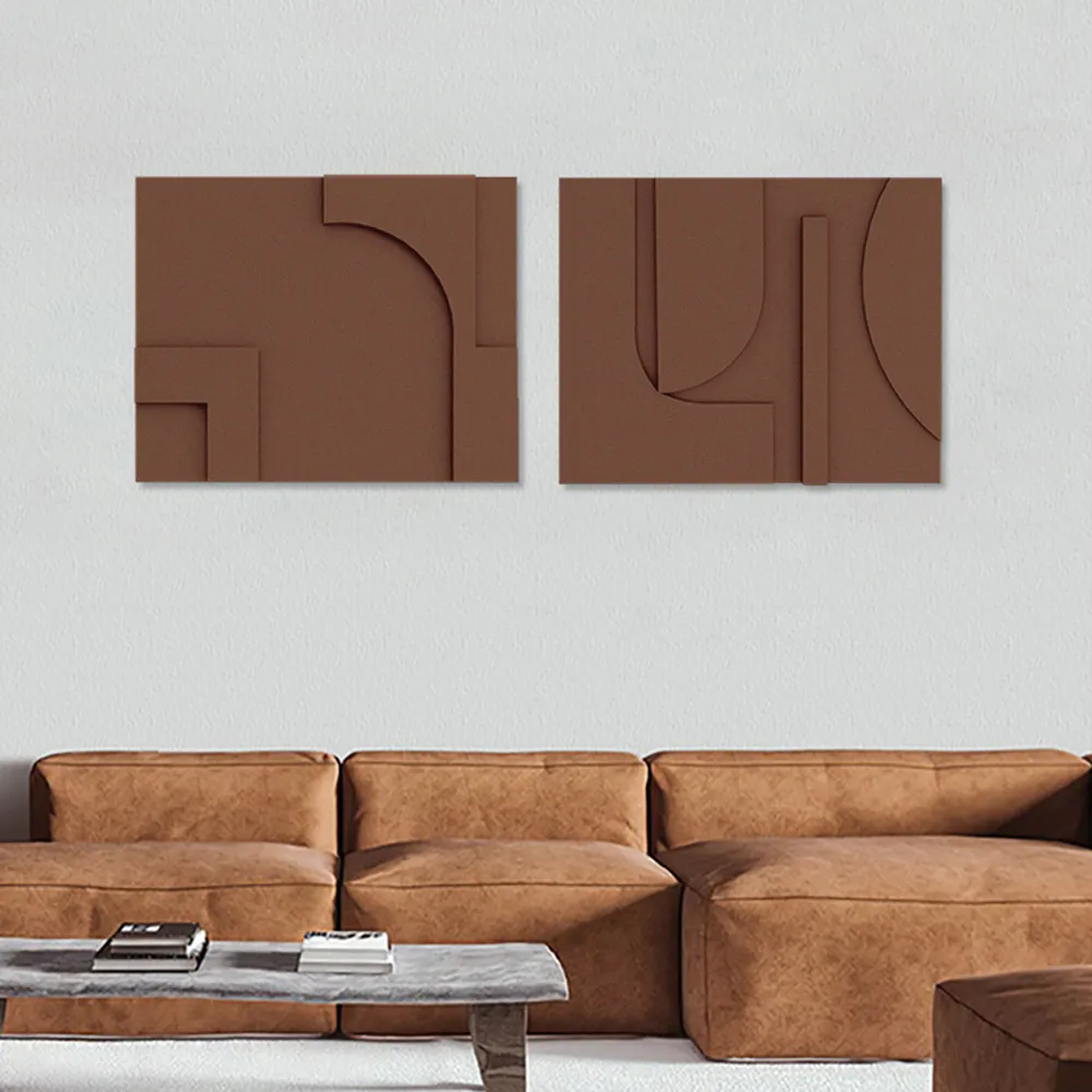2 Pieces Japandi Abstract Wood Wall Decor for Living Room 3D Hanging Art in Brown