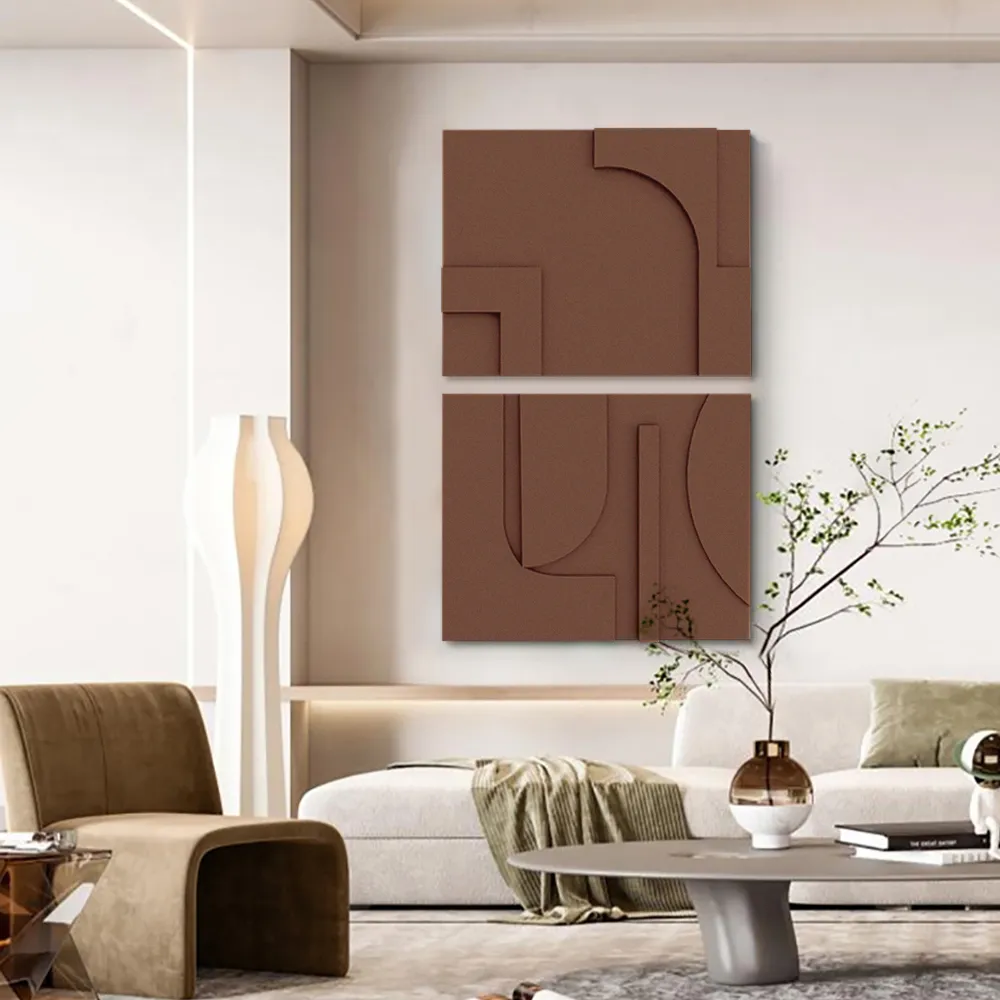 2 Pieces Japandi Abstract Wood Wall Decor for Living Room 3D Hanging Art in Brown