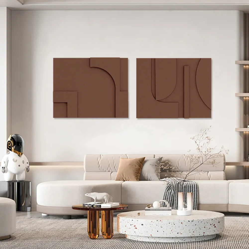 2 Pieces Japandi Abstract Wood Wall Decor for Living Room 3D Hanging Art in Brown