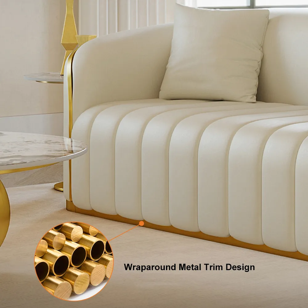 89" Modern Faux Leather Upholstered 3-Seater Sofa with Gold Legs