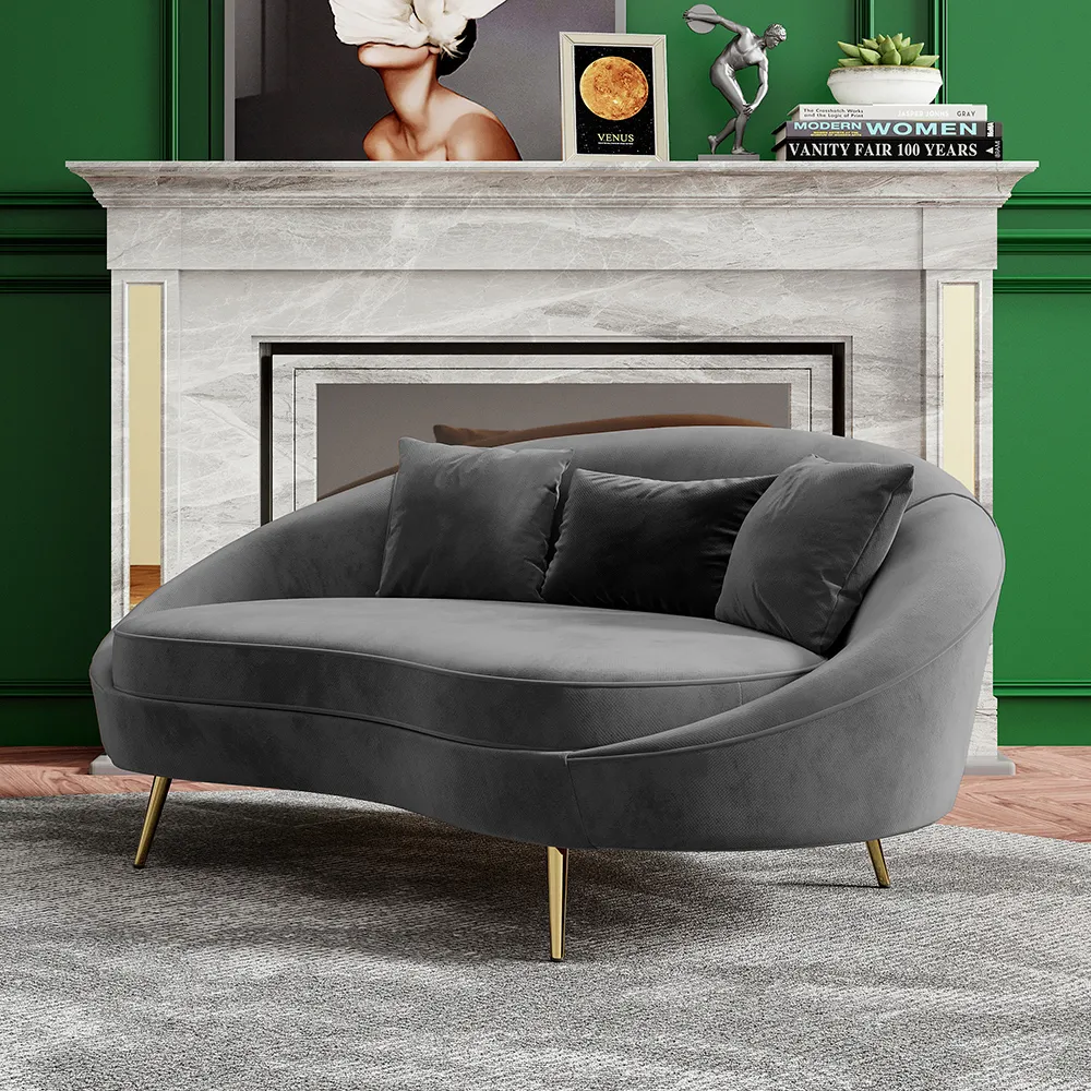 Modern 1600mm Gray Velvet Curved Sofa Love Seat Sofa Pillows Included