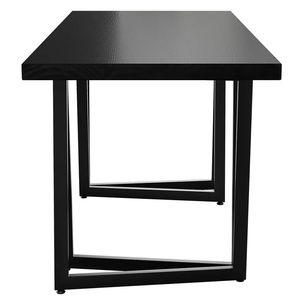 63" Rectangular Dining Table Black Solid Wood Table Top Square Metal Base