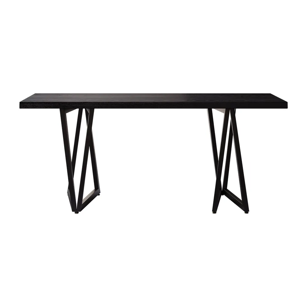 63" Rectangular Dining Table Black Solid Wood Table Top Square Metal Base