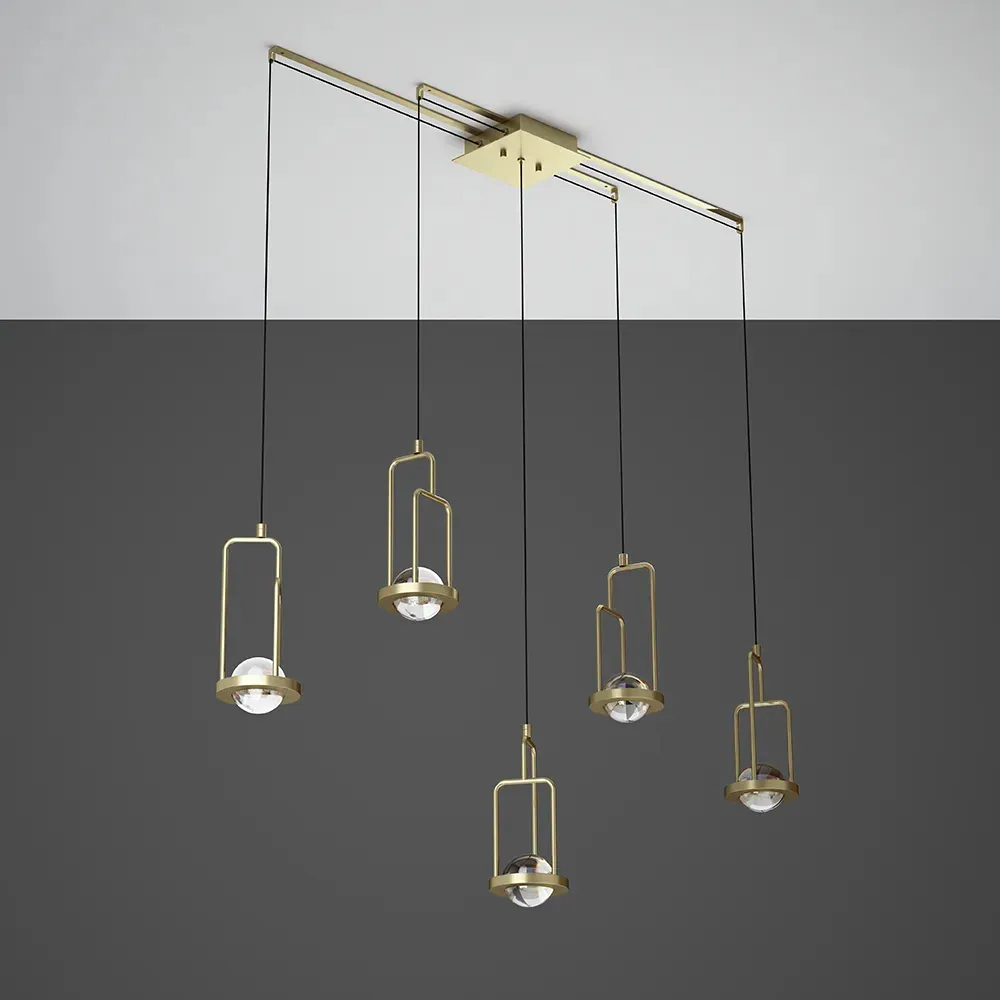 5-Light Kitchen Island light Crystal Linear Pendant Light in Gold