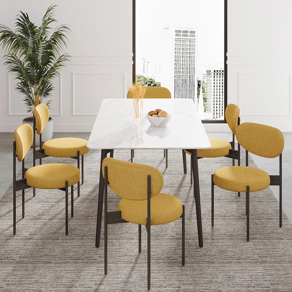 Modern Upholstered Dining Chairs Linen Side Chair (Set of 2) in Yellow
