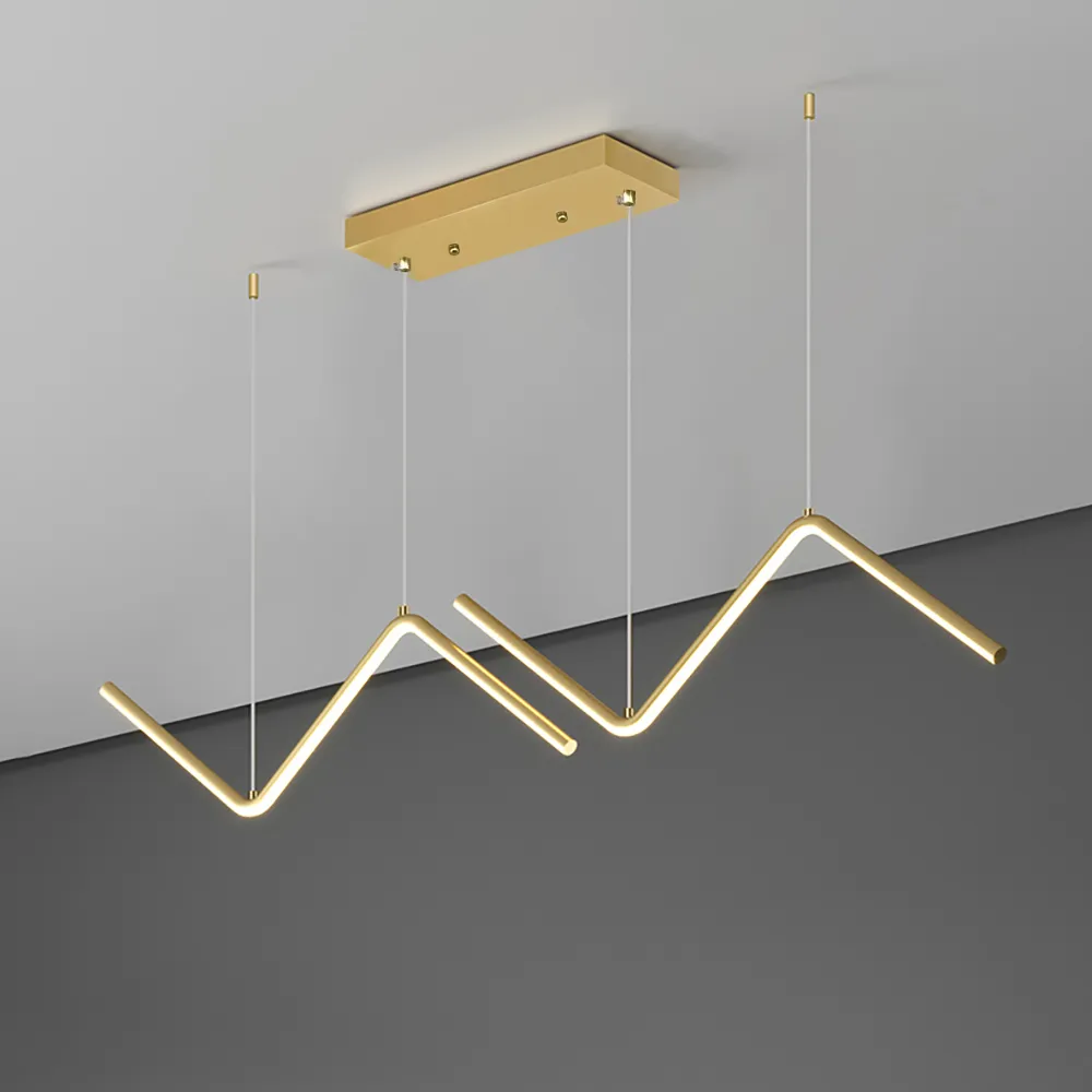 Minimalist Gold LED Island Light Fixture 2-Light Geometric Kitchen Pendant Light