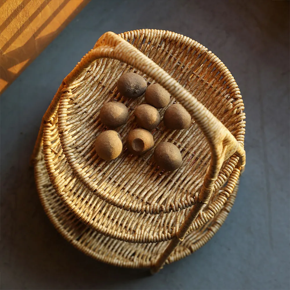 3-Tier Round Fruit Basket PVC Rattan in Natural Storage for Kitchen