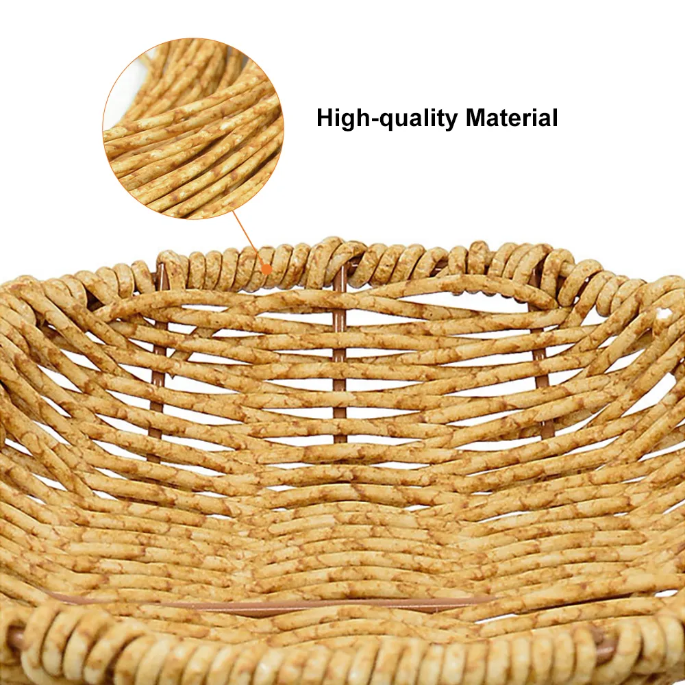 3-Tier Round Fruit Basket PVC Rattan in Natural Storage for Kitchen