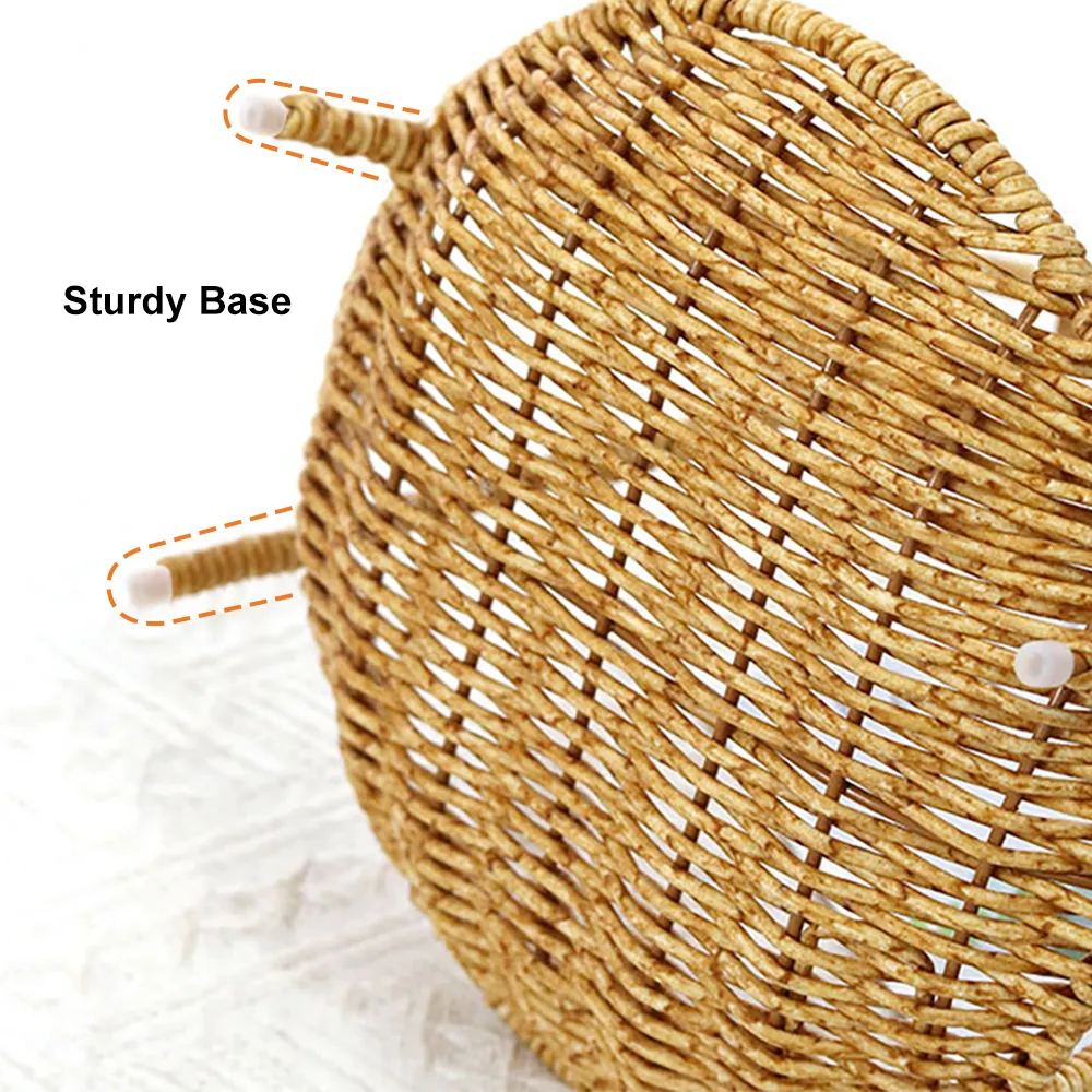 3-Tier Round Fruit Basket PVC Rattan in Natural Storage for Kitchen