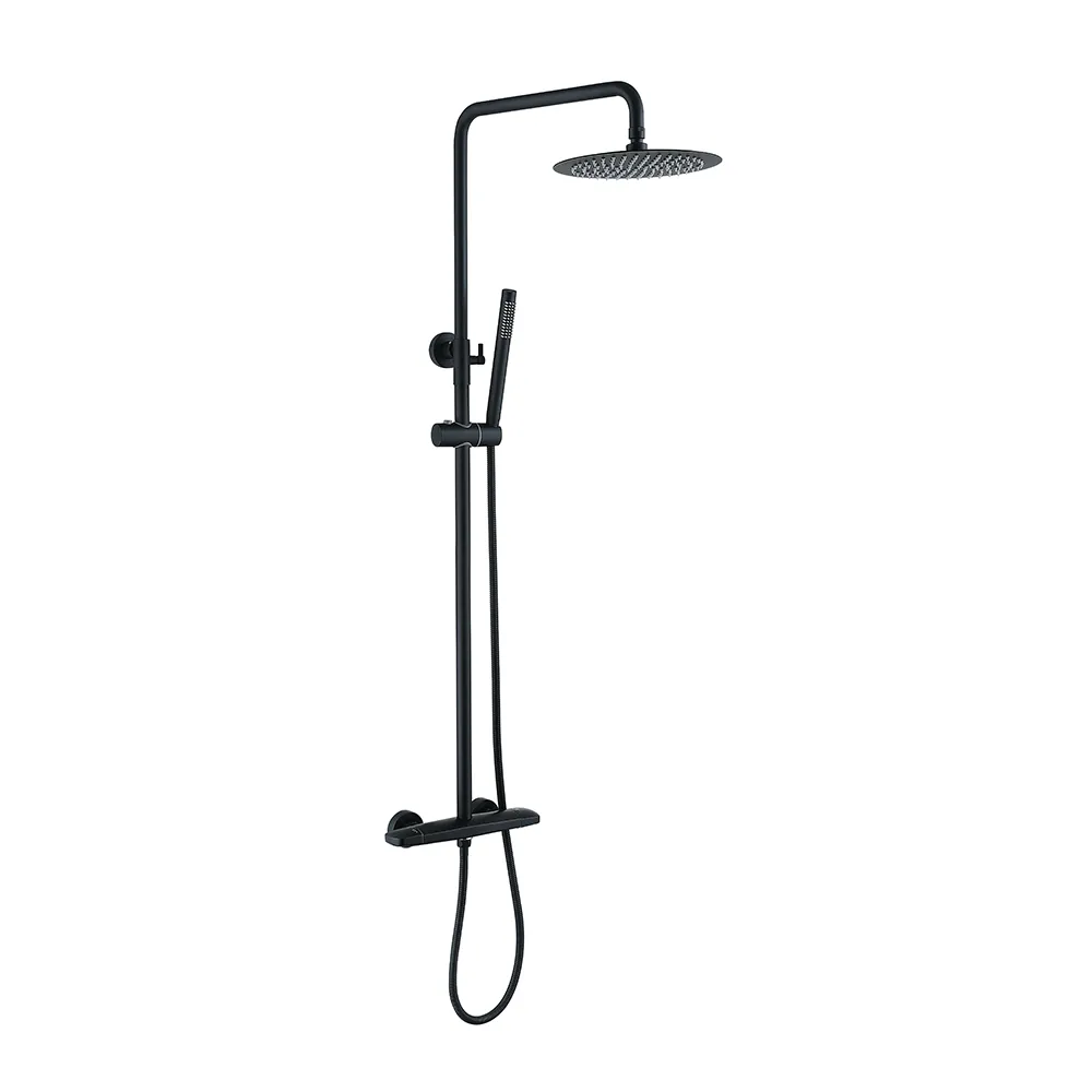 Contemporary Shower System Thermostatic Matte Black Solid Brass Rainfall Shower Head