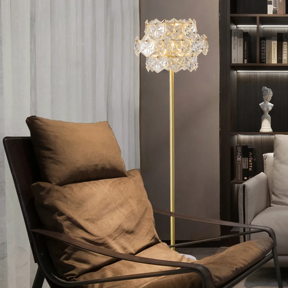 Glam 3-Light Gold Plug-in Brass Standing Floor Lamp with Marble Base for Living Room