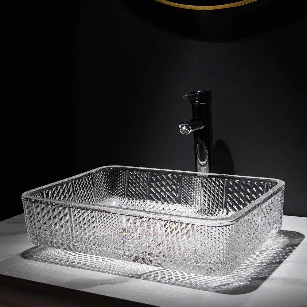 Glass Rectangle Transparent Bathroom Sink Wash Sink Designs for Bathroom Room