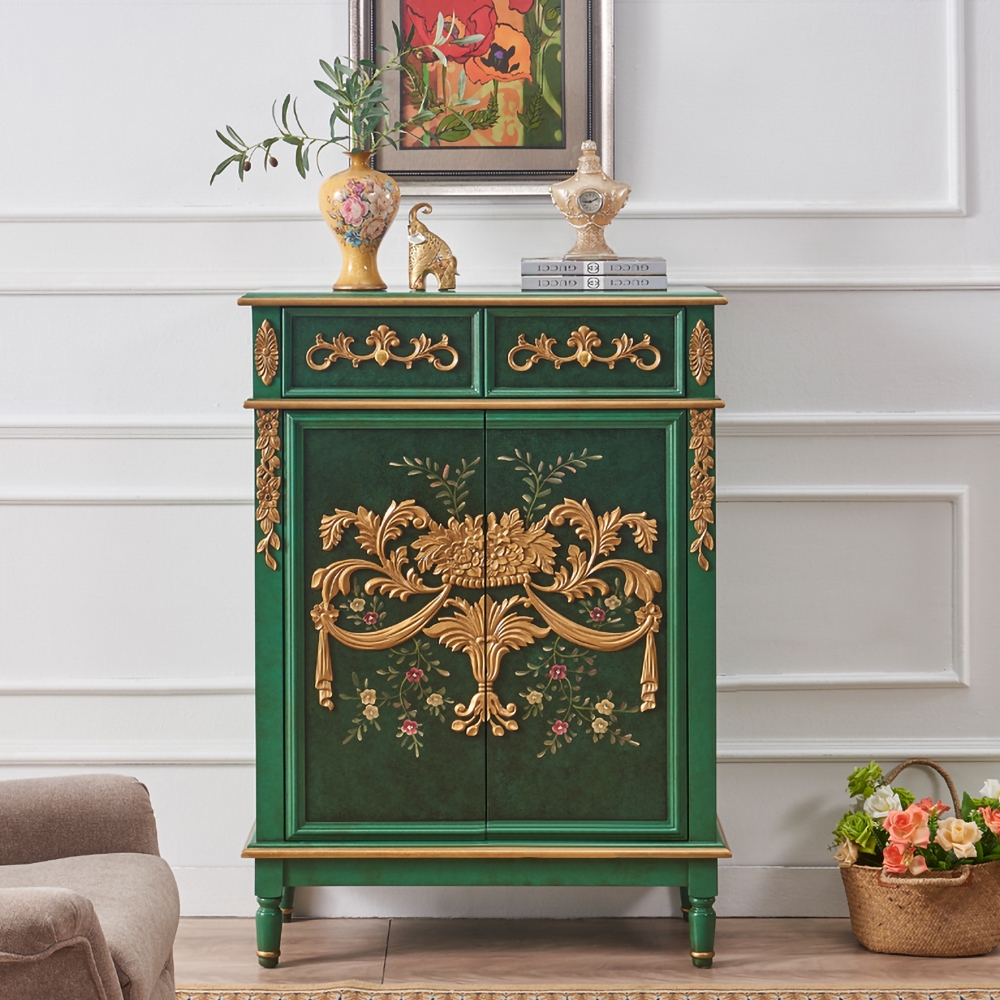 880mm Vintage Rustic Shoe Green Floral Gold