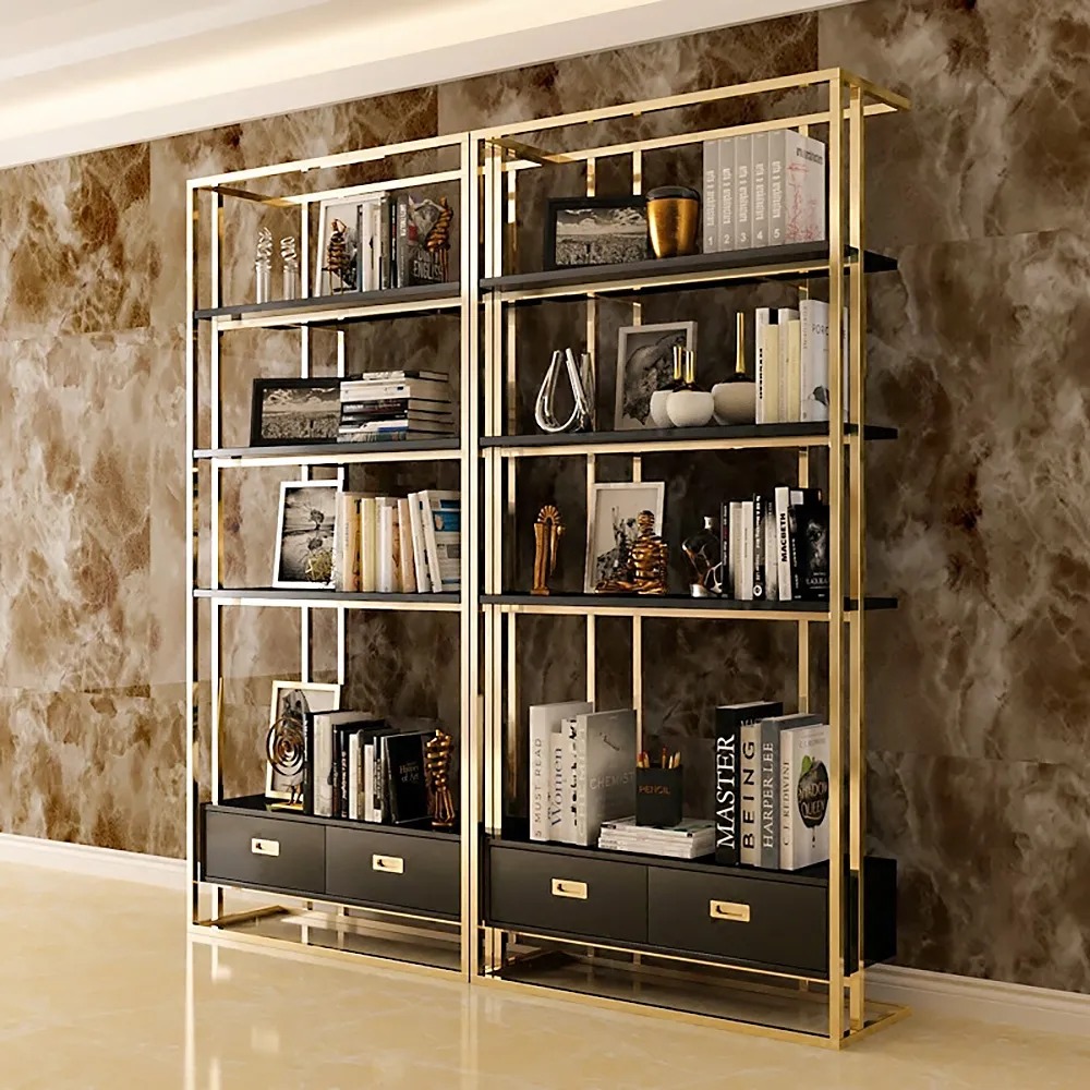 Modern Etagere Bookshelf Freestanding in Golden Metal