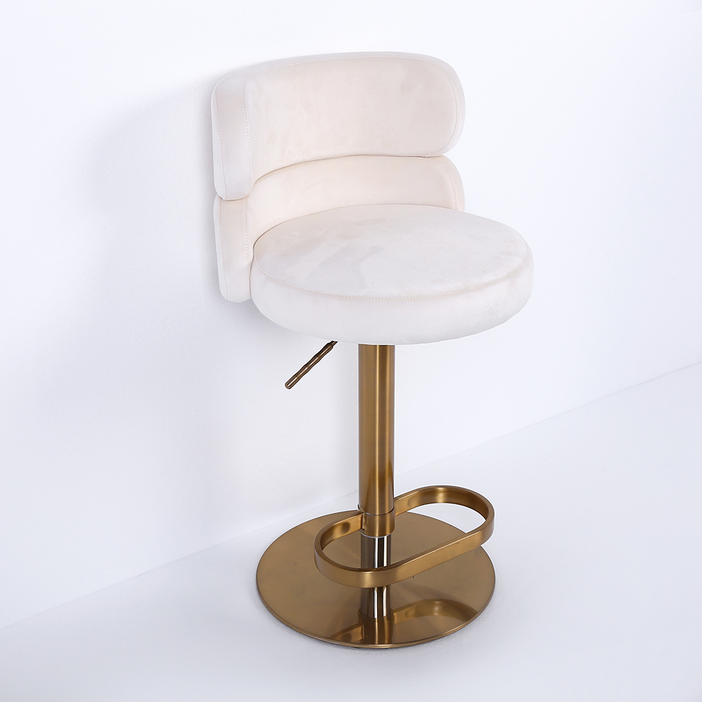 Swivel Bar Stool with Backrest Adjustable Height Beige Velvet