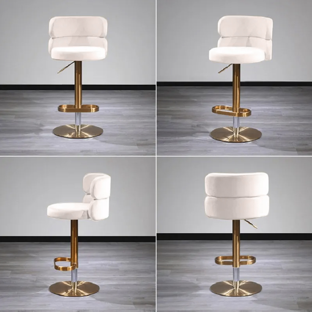 Swivel Bar Stool with Backrest Adjustable Height Beige Velvet