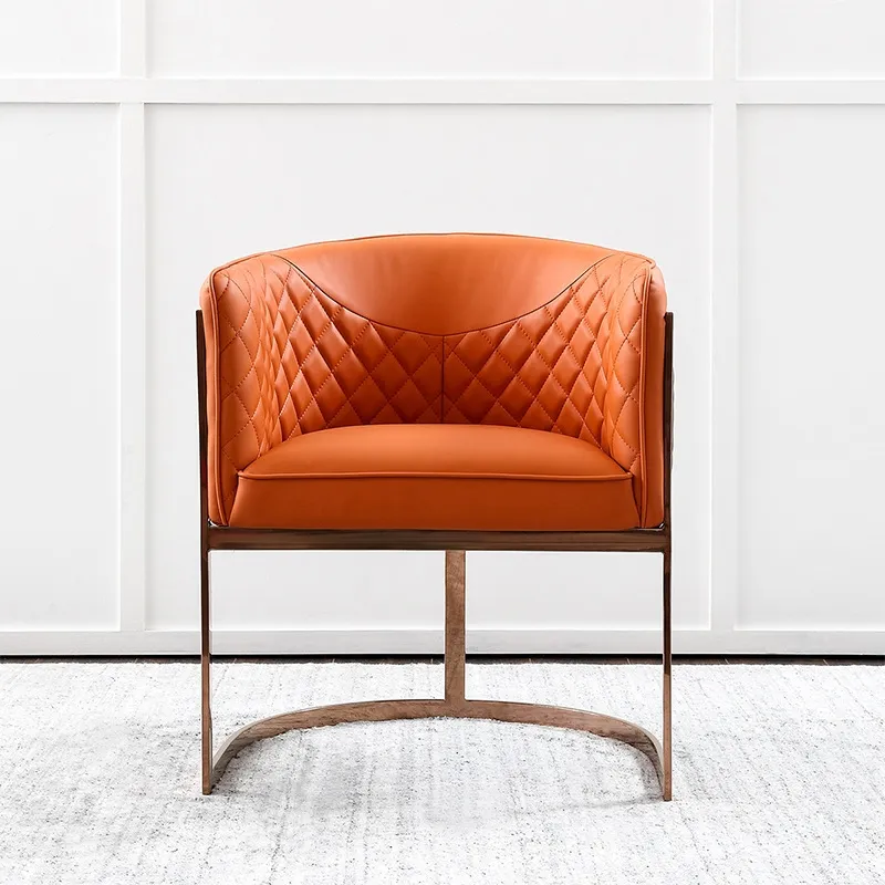 Club Chair Orange Gray Faux Leather Barrel Chair Rose Gold Accent Chair Luxurious Chair