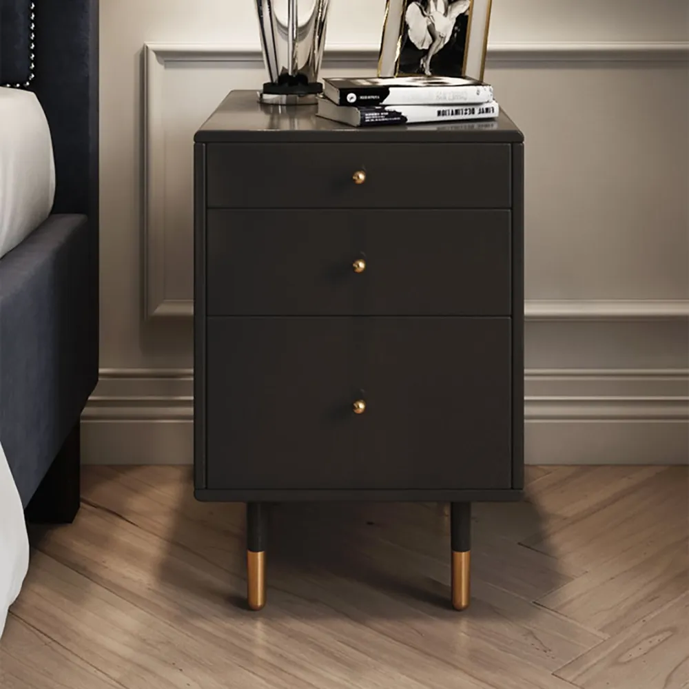 Modern Black Nightstand Nordic Bedside Cabinet With 3 Drawers In Gold