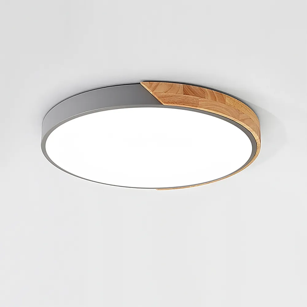 Modern Minimalist Led Drum Shaped Wood Metal Acrylic Large Flush Mount Ceiling Light In