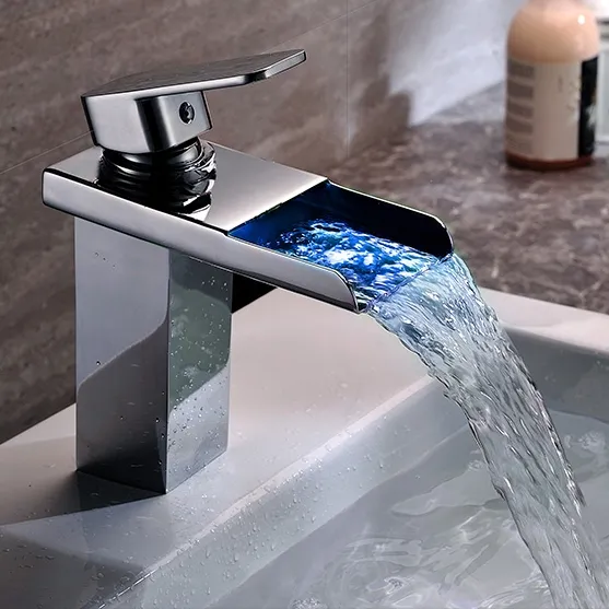 Black Basin Taps Waterfall with Pop-up Waste Modern Square Bathroom Sink Taps Brass with Hoses