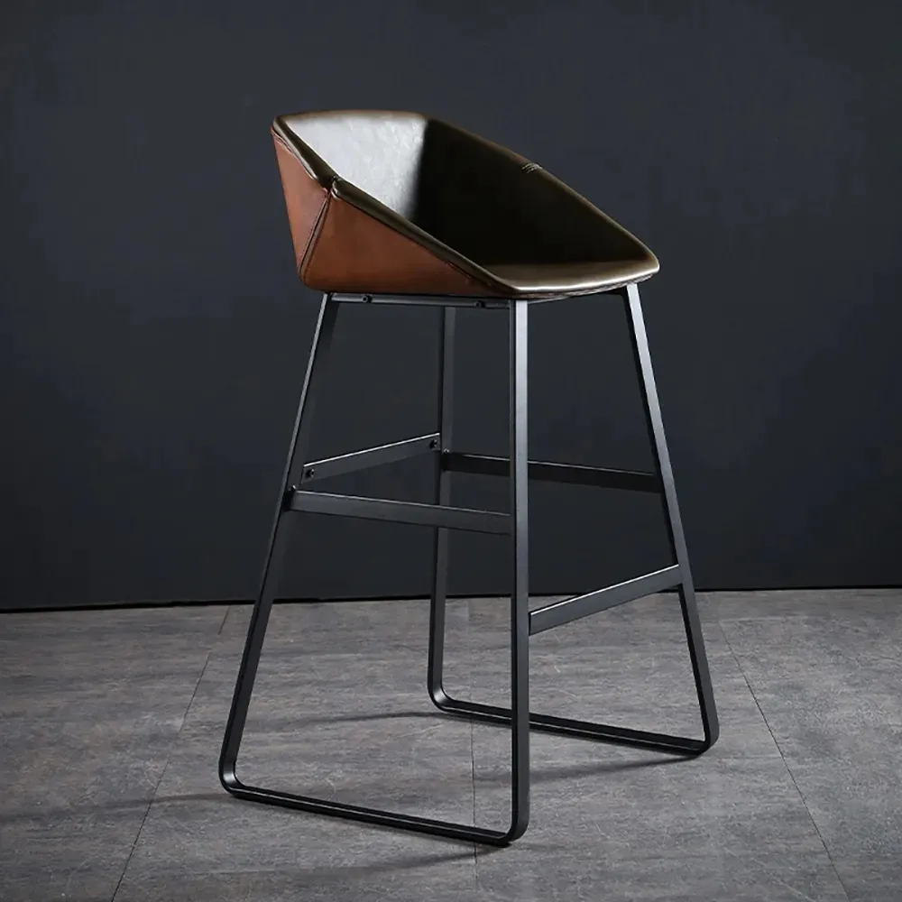 Modern Faux Leather Bar Stool Height Upholstered Bar Chair Metal