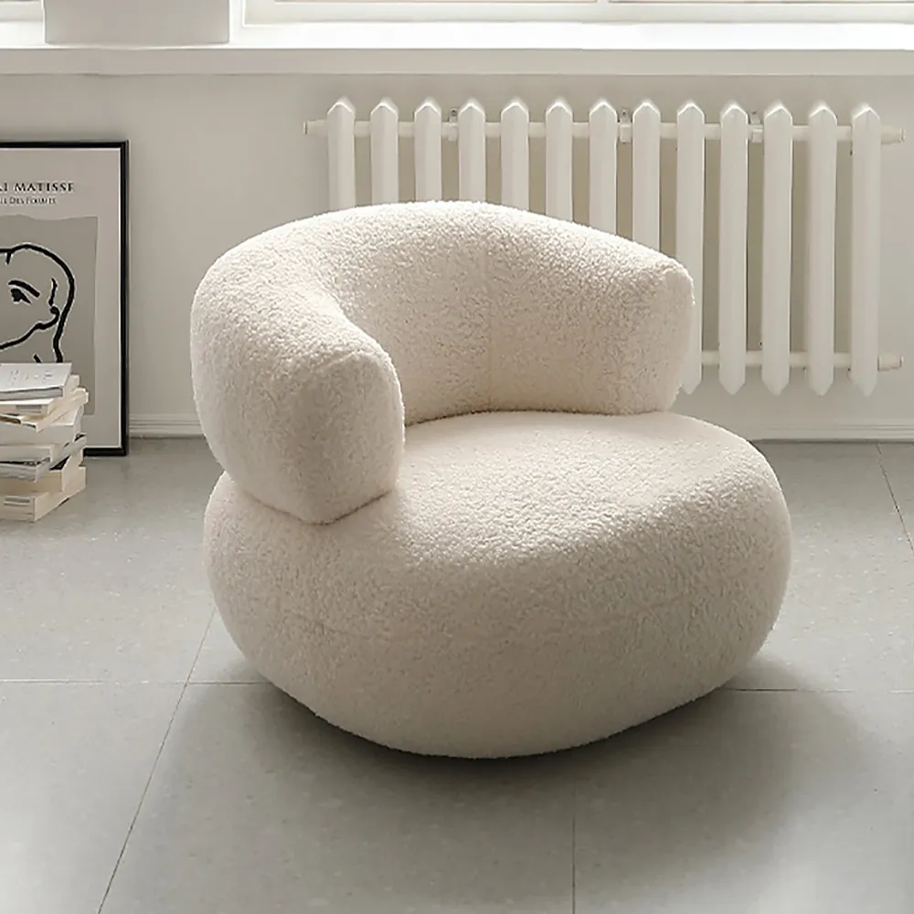 Modern Round White Faux Lamb Wool Single Sofa Chair Lounge Chair