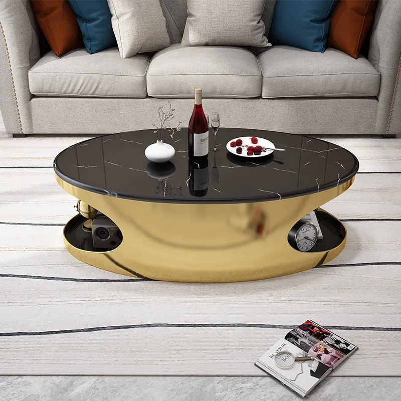 Oval Black Faux Marble Gold Coffee, Gold Accent Coffee Table