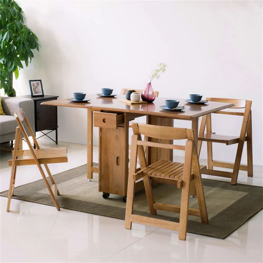 Modern Space Saving Multifunctional Solid Wood Folding Dining Table 58 Rectangle Dining Room Table
