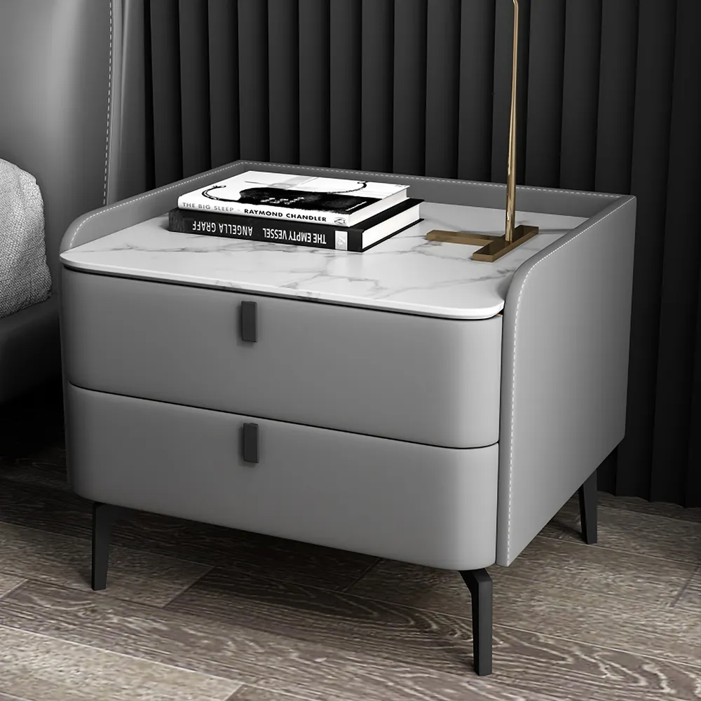Gray Modern Luxury 2 Drawers Bedroom Nightstand Stone Bedside Table