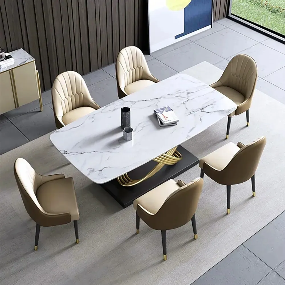 White Marble Dining Table Rectangular Modern Minimalist Design Luxury Table