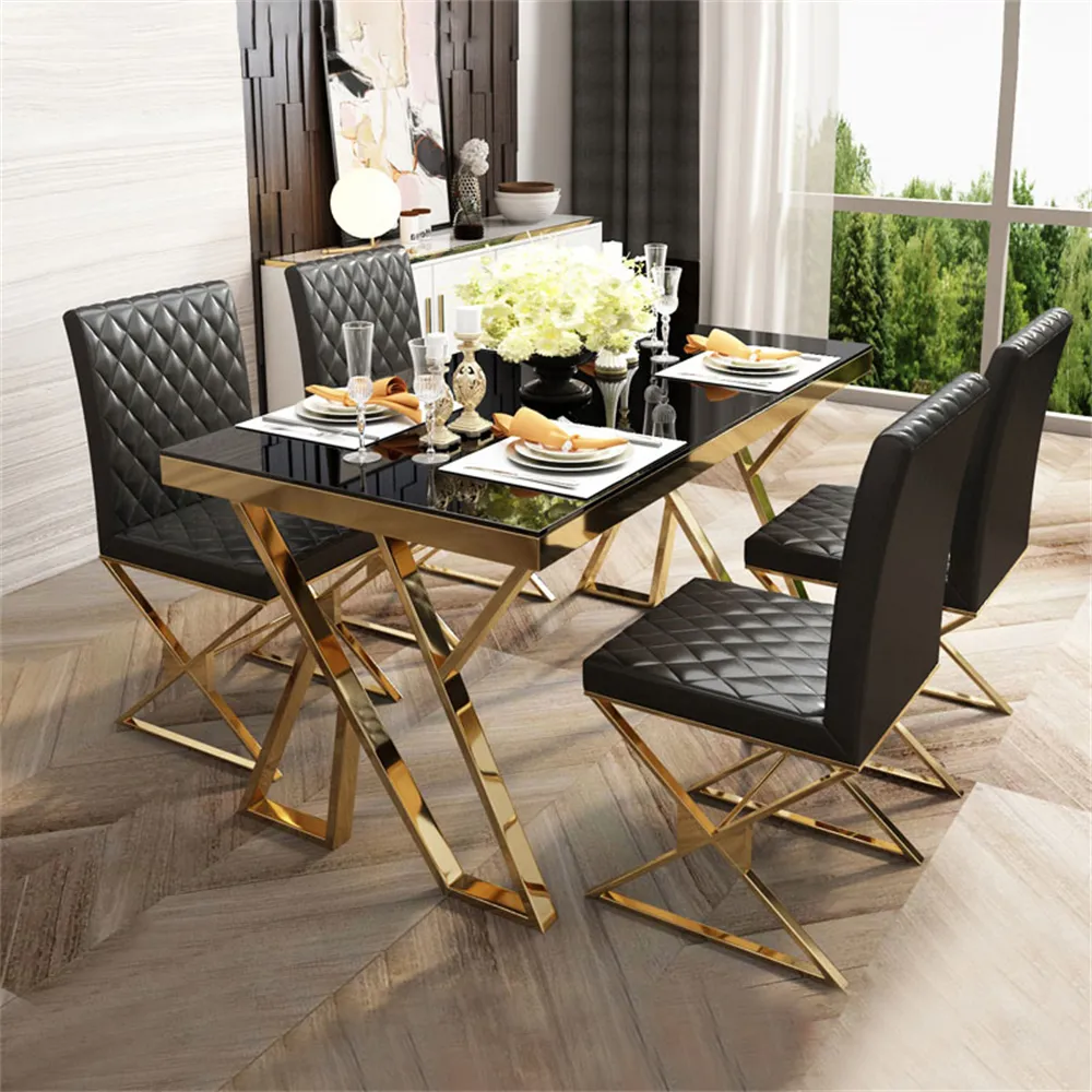 Modern Black Rectangle Tempered Glass 55 Dining Table