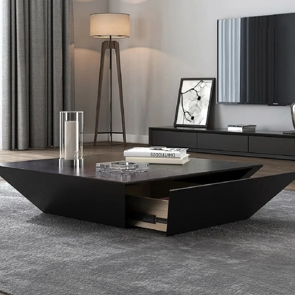 Modern Black Coffee Table With Storage Square Drum Coffee Table